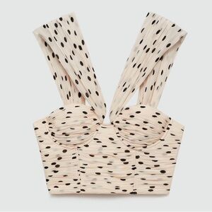 Mango Cream Polka Dot Crop Top with Black Spots